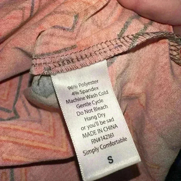 Lularoe small orange southwest‎ pattern Randy baseball style T. grey sleeve NWT - Picture 6 of 7